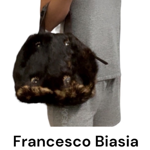 Authentic Francesco Biasia designer vintage real fur handbag purse - Picture 1 of 13